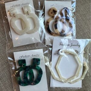 Acrylic Fashion Jewelry -  Cream, green and Brown Earrings Set